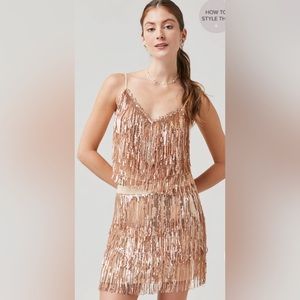 Francesca’s Champagne Sequin Fringe Mini Skirt